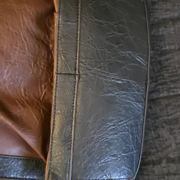 Plum Two-Tone Shoulder Bag – Brown & Black Faux Leather –approx 15x10x5 - Picture 4 of 10